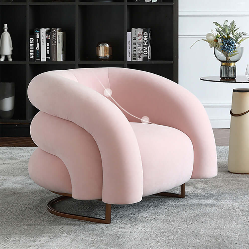 Modern yellow chair with velvet upholstery and metal base for stylish interiors