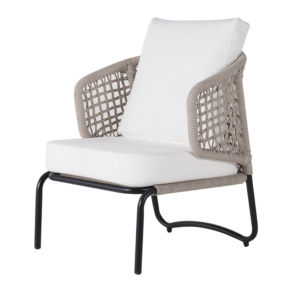 Modern Aluminum & Rope Outdoor Sofa Patio Chair Set with Ottoman in White & Black