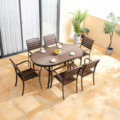 Attractive 7 piece outdoor dining set with oval table and 6 side chair, perfect for outdoor events