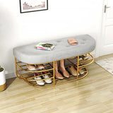 Modern Upholstered Entryway Bench Gray Bench with Shelf Gold