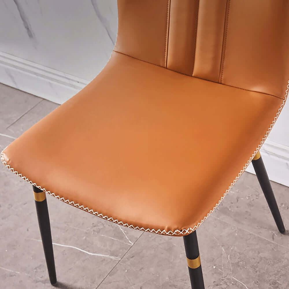 Elegant leather upholstered high back dining chairs sold as a set of 2