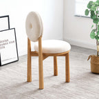 Stylish white boucle sherpa seat with wooden legs