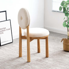 Stylish white boucle sherpa seat with wooden legs