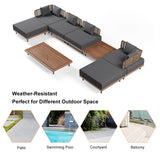 37.4" Wide Modern Aluminum & Rattan Outdoor Sofa with Cushion in Gray & Brown