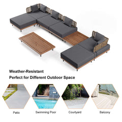 Wide Aluminum and Rattan Outdoor Couch with Gray and Brown Cushion for Patio