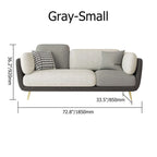 72.5 inch gray upholstered sofa with modern gold accents for small living room decor