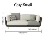 72.5" Gray Upholstered Sofa 3Seaters Modern Gold Couch for Living Room in Small
