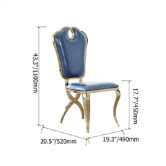 Elegant set of 2 blue upholstered dining chairs with stunning golden frame design