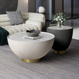 Gray Drum Coffee Table Stone Round PULeather Accent Table