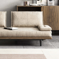 Convertible Sleeper Sofa in Khaki Wood with MidCentury Modern Pull Out Bed