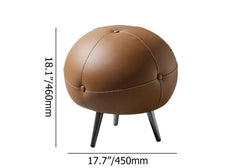 Modern round brown ottoman with buttoned faux leather upholstery for contemporary home decor