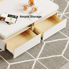 Modern white sintered stone coffee table and TV stand set with wood drawers for home furniture