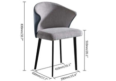 Modern gray dining chair with carbon steel legs and upholstered armrests in blue - set of 2