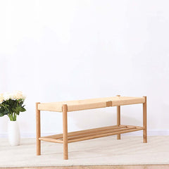 Elegant modern rattan dining room bench with solid wood legs for comfortable seating