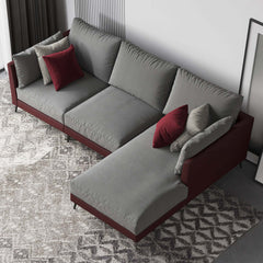 110.2 inch Gray and Red Corner Sofa L-Shaped LeathAire Upholstery for Living Room furniture