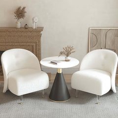 Contemporary white boucle upholstered chair with clear acrylic and steel legs