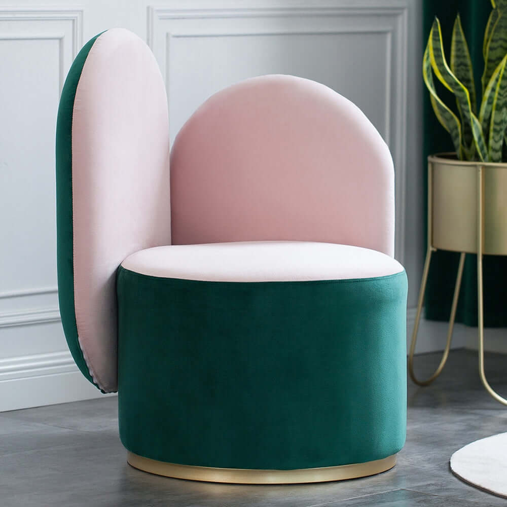 Modern Green & Pink Velvet Sidechair Upholstered Single Chair Gold Base Metal Secondary image