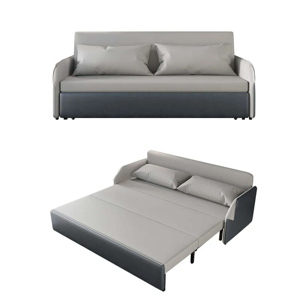 Leathaire upholstered 77 inch sleeper sofa with convertible storage in stylish gray finish