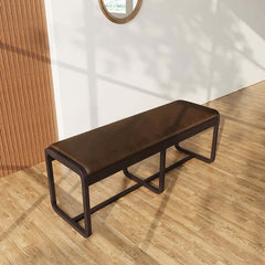 Luxurious 47 inch midcentury modern walnut entryway bench with PU leather upholstery and sturdy ash wood legs