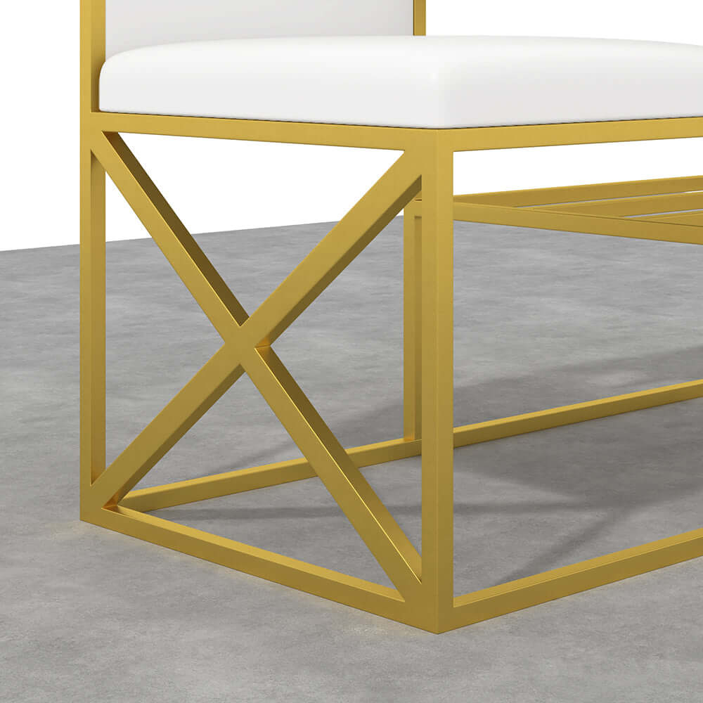 Luxurious white and gold PU leather upholstered bench for entryway