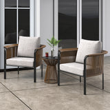 3Pcs Modern Coffee Rattan Outdoor Sofa Set with Glass Top Coffee Table and Gray Cushion