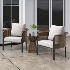 All-weather 3-piece rattan outdoor sofa set with elegant glass top coffee table and cozy gray cushion