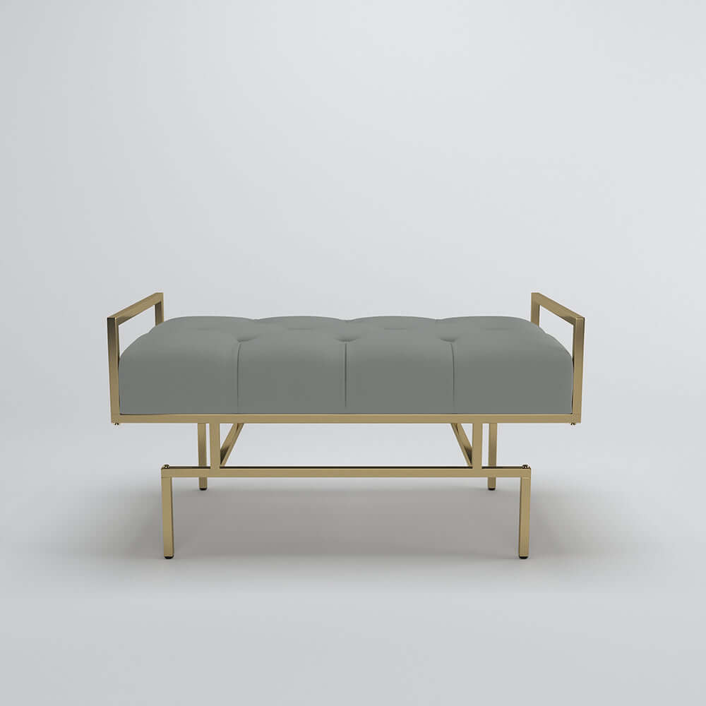 31.5'' gray faux leather upholstered bench with exquisite gold metal legs