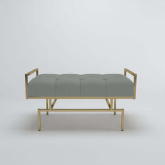 31.5'' gray faux leather upholstered bench with exquisite gold metal legs