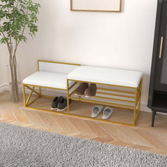 Contemporary white and gold upholstered bench for entryway decor