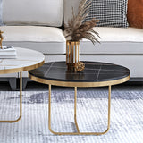 Modern Nesting Coffee Table Set 2Piece Black and White Stone Top Gold Base