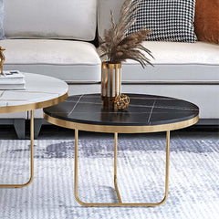 Stylish 2-piece coffee table set featuring black and white stone tops and gold bases for sophisticated decor