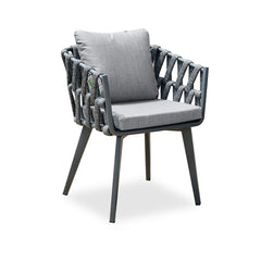 Outdoor dining set with extendable ceramic table and woven aluminum armchairs, 7 pieces