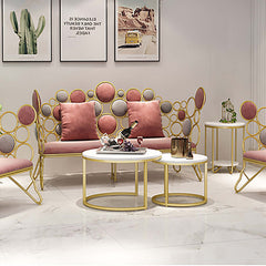 Modern pink velvet sofa with gold legs for living room decor