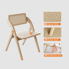 Folding dining chair with Japandi natural design crafted from solid wood and rattan