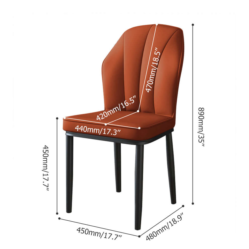 Pair of modern high back dining chairs with black legs and PU leather upholstery