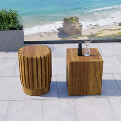 Teak wood coffee table set for outdoor spaces in modern round & rectangle design