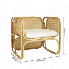 Modern Natrual Rattan Arm Chair with Ash Wood Armrest for Indoor/Outdoor Setting