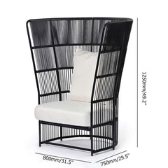 Modern Midcentury Moden Style Wingback Chair Rattan with White Cushion Pillow for Relaxing