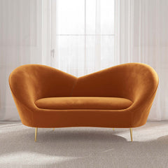 Modern Orange Velvet Upholstered Large 3Seater Curved Sofa for Stylish Living Room Decor