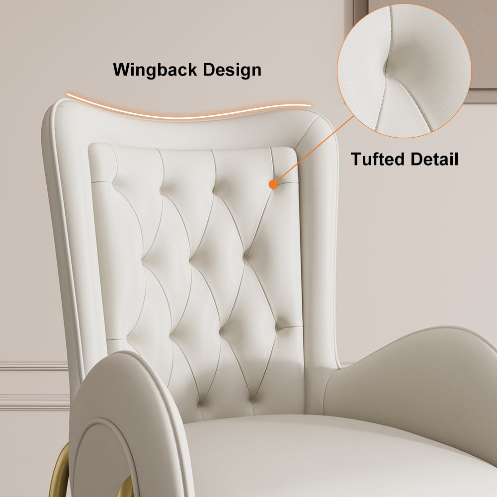 Oakic White PU Leather Upholstered Dining Chair Modern Tufted Wingback Chair with Arm