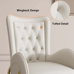 Oakic White PU Leather Upholstered Dining Chair Modern Tufted Wingback Chair with Arm - Side view in modern interior design