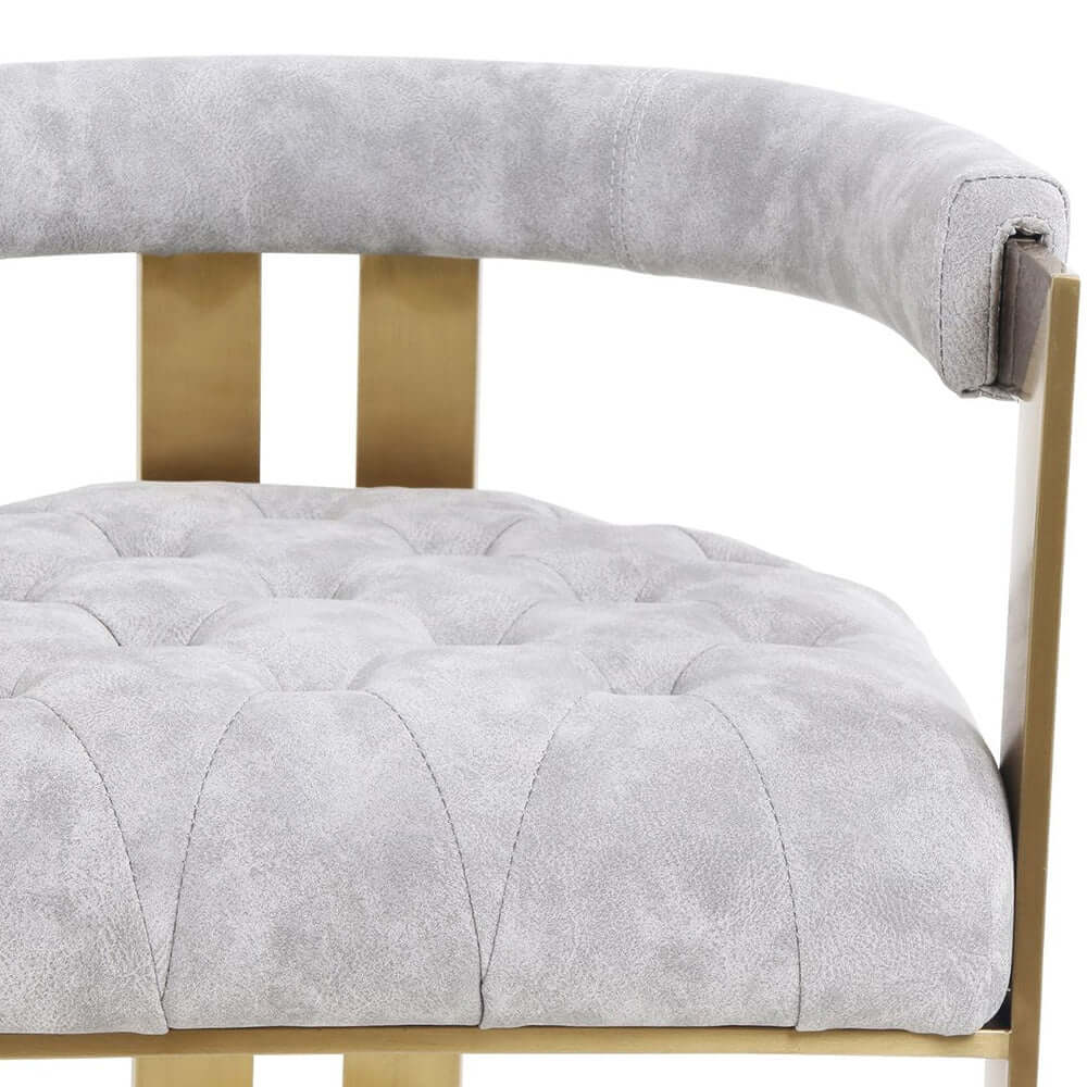 Elegant modern bar stool with back and plush gray velvet upholstery