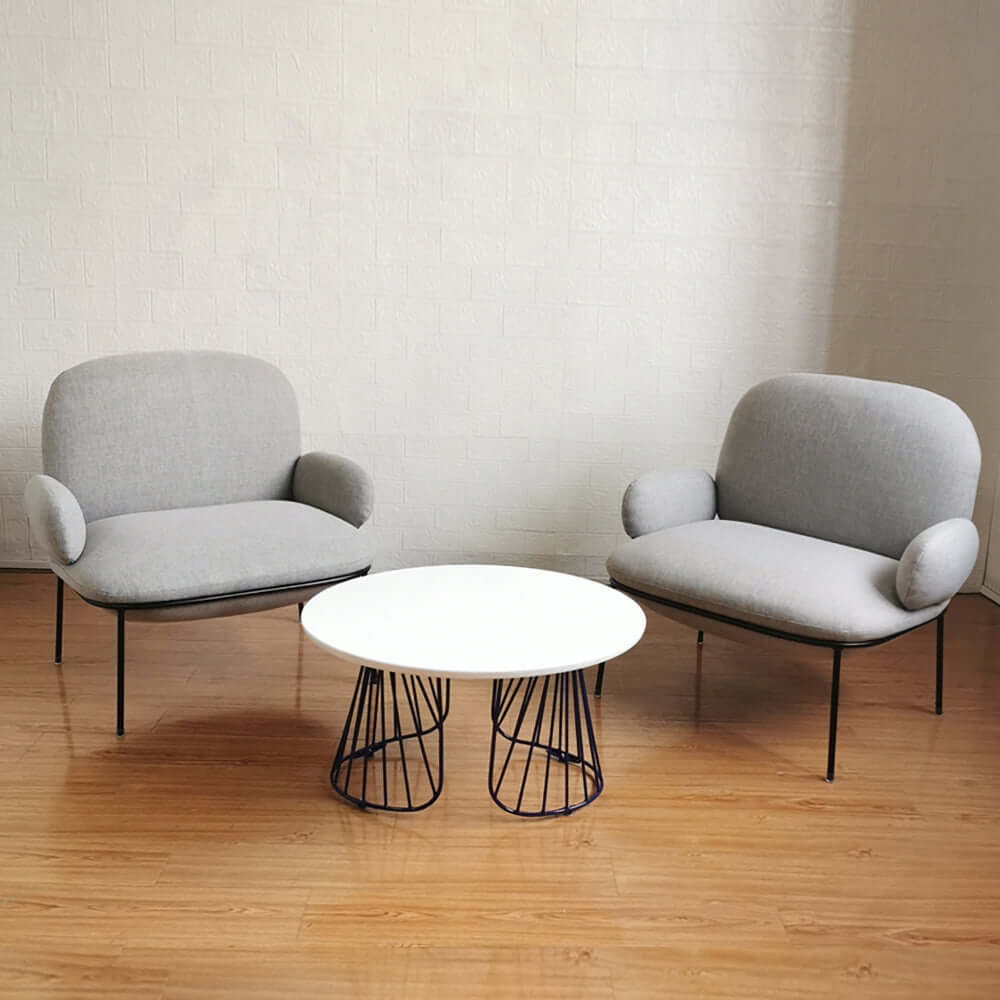 グレーのコットン＆リネンアクセントチェア メタルモダン装飾アームチェア サブ画像