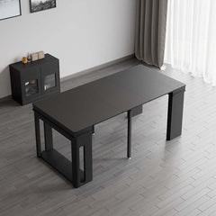 Contemporary walnut and gray dining set with extendable table, 4 chairs, and stylish storage sideboard