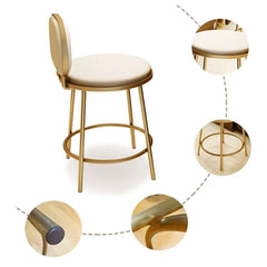 Chic beige imitation leather covered round kitchen stool with backrest duo