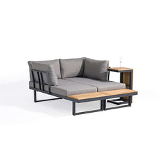 Sectional outdoor seating set with cushioned back and side table for outdoor comfort