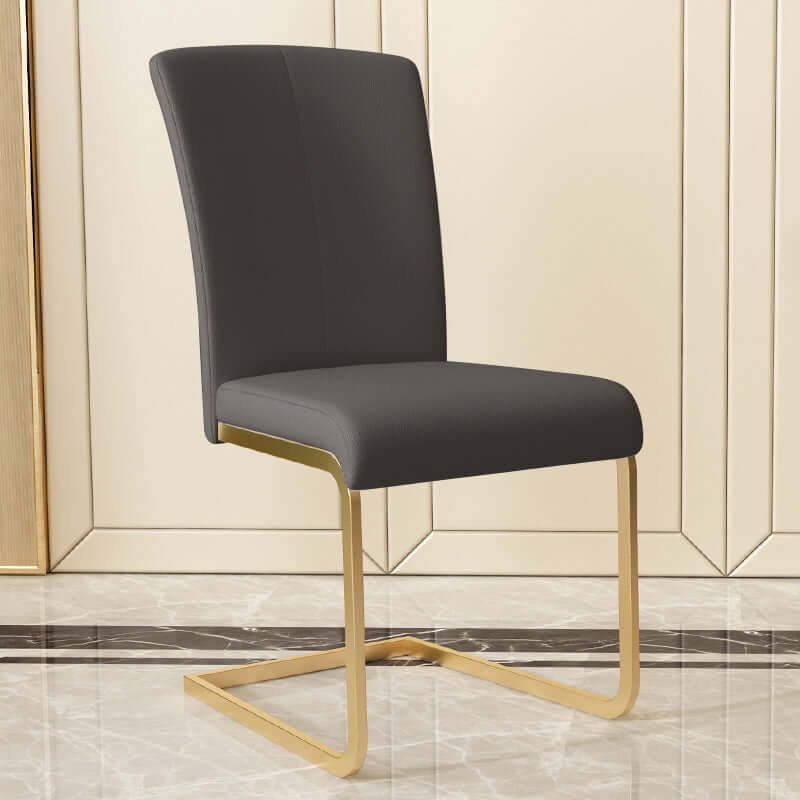 Modern Minimalist Black PU Leather Dining Chairs Set of 2 Gold Metal Base Main image