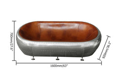 Classic Aviator Loveseat Sofa Featuring Industrial Design, Nailhead Trim, and Brown Faux Leather Upholstery