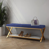 Blue Entryway Bench with Storage Bed Bench Velvet Upholstered with XShaped Base