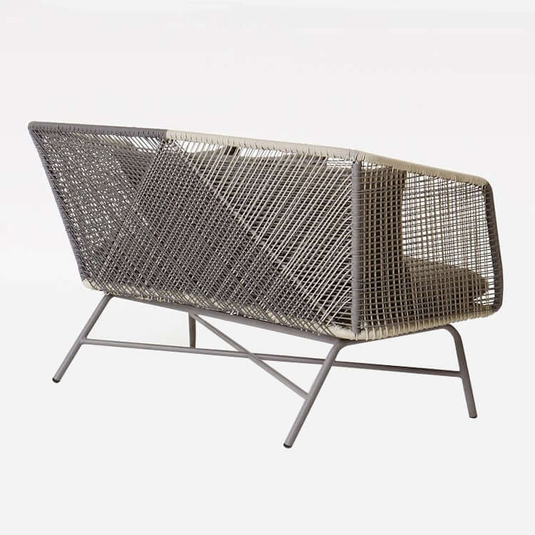 Outdoor PE rattan loveseat with metal legs and cushion pillows for patio seating
